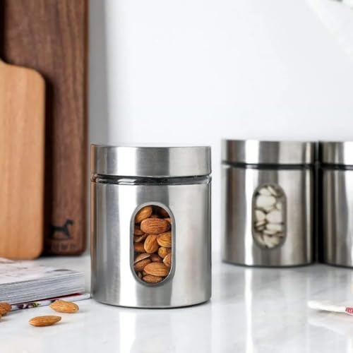 Kit Com 2 Potes Vidro Vítreo Revestido Em Inox 630ML Tampa Com Vedação e Visor - Ideal para Armazenar Café, Açucar, Sal, Grãos e Mantimentos - Super Resistente - Cantinho Do Café