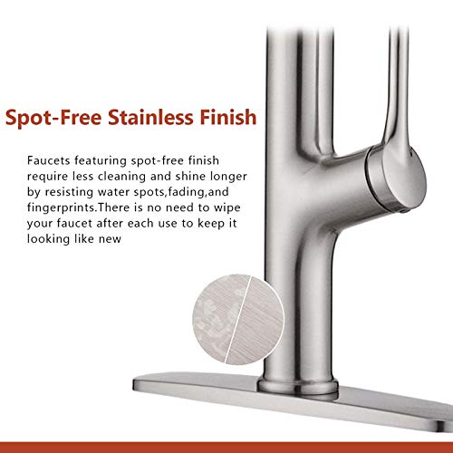 Besfelos Kitchen Faucet with Pull Down Sprayer, Single Handle Commercial Pull Out Sink Faucet, Single Handle Stainless Steel Kitchen Sink Faucets with Single Hole Deck Plate, Brushed Nickel