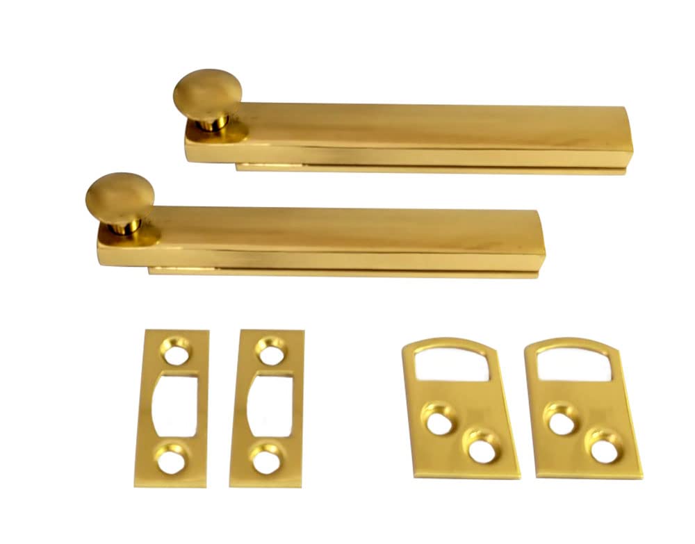 Photo 1 of QCAA Heavy Duty Solid Brass Concealed Surface Bolt, 4", Polish Brass,(2 Pack), Made in Taiwan