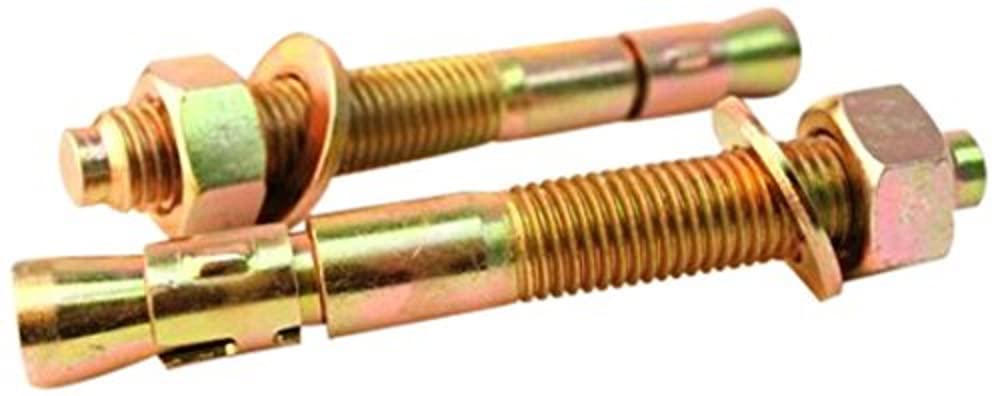 Merriway BH03985 (5 Pcs) Steel Projecting Through Bolt Wedge Anchor, YZP 8.8 M10 x 90 mm - Pack of 5 Pieces