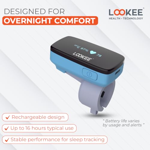 LOOKEE Ring Sleep Oxygen Monitor with Vibration Reminder for Low O2 | Continuous Ring Pulse Oximeter Overnight Tracks Blood Oxygen Level and Heart Rate | Free Mobile App Report