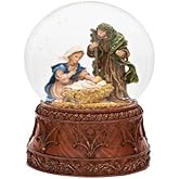 Christmas Nativity 120MM Musical Snow Globe Glitterdome with Carved Wood Base - Plays Tune O'Holy Night