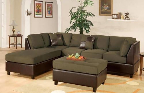 3 pc 2 tone Sage Microfiber sectional sofa with reversible chaise and ottoman