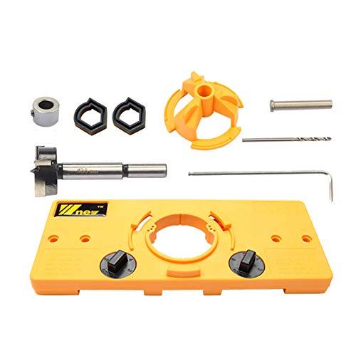 35mm Cup Style Concealed Hinge Jig Drill Guide Set, 35mm Hinge Drilling Jig and Forstner Drill Bit, Door Boring Hole Template & Bit
