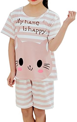 YUEXIN Little Girls' Pretty Cat Summer Pajama Sets Adorable Sleepwear 2-12 Years