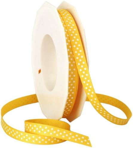 Morex Ribbon Swiss Dot Polyester Grosgrain Ribbon, 3/8-Inch by 20-Yard Spool, Bright Yellow