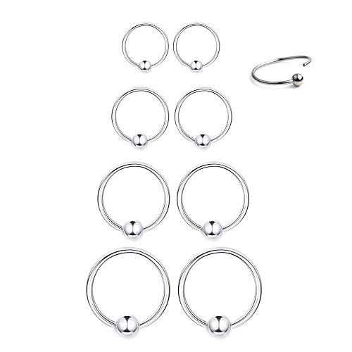 Pendientes de aro de bola pequeña de plata de ley, cartílago, 4 pares de pendientes de aro hipoalergénicos, juego de pendientes de hélice tragus, anillos de piercing para el cuerpo, nariz y labios para mujeres, hombres, niñas