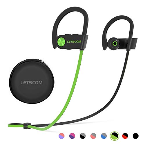 Bluetooth Headphones, LETSCOM Wireless Earbuds IPX7 Waterproof Noise Cancelling Headsets, Richer Bass & HiFi Stereo Sports Earphones 8 Hours Playtime Running Headphones with Travel Case