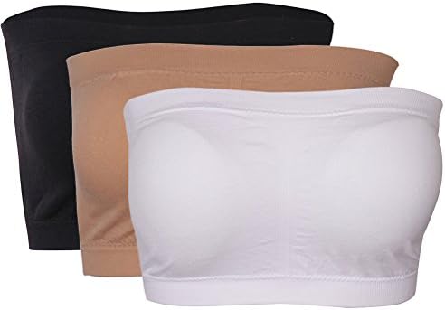 SECOND COLOR Comfort Basic Strapless Bra, Women's Boob Pad Seamless Breathable Push Up Sports Bandeau Bra,3 Pack