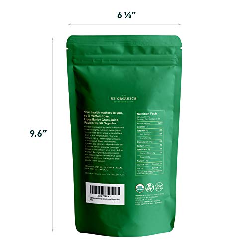 SB Organics Barley Grass Juice Powder - USDA Organic Antioxidant Superfood with Vitamins, Minerals, Chlorophyll - 8 oz.