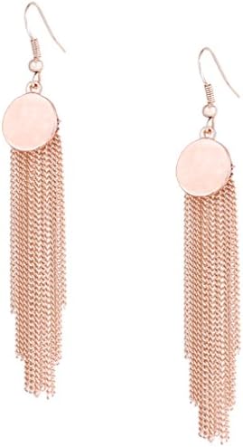 HSWE Tassel Earrings Coin Matel Round Chain Tassel Dangle Ear Hoops Rose Gold