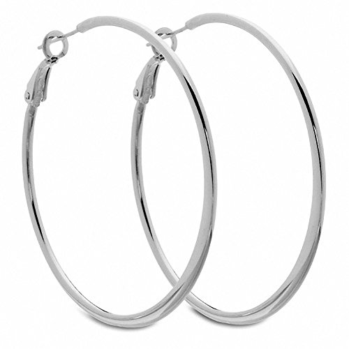 AmoroItalian Sterling Silver Medium Graduating Hoop Earrings 50mm x 50mm