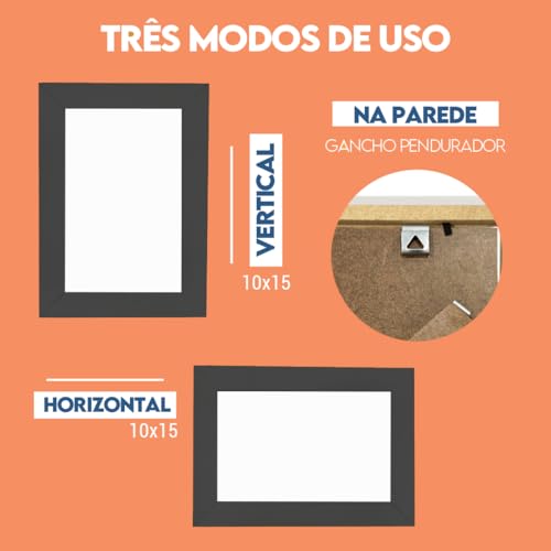 Kit com 4 Porta-Retratos com Moldura e Vidro para Fotos e Decoração (Preto, 10x15)
