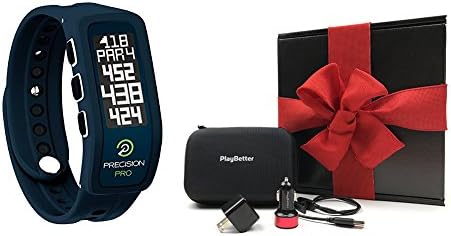 Precision Pro Golf GPS Band (Blue) GIFT BOX | Bundle includes Golf GPS Band, PlayBetter USB Car &amp; Wall Charging Adapters, PlayBetter Hard Case | Gift Box &amp; Red Bow