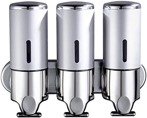 Cuutiik Shower Dispensers,for Hotel Home Soap Dispenser Wall Mount Bathroom Shower Dispenser 3 Chamber, Silver