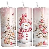 Products Innovations Personalized Pink Snowman Christmas Tumbler 20 oz Stainless Steel Tumbler with Lid and Straw Cup Mug