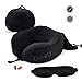ZAMAT Breathable & Comfortable Memory Foam Travel Pillow, Adjustable Travel Neck Pillow for Airplane Travel, 360° Stable Neck Support Airplane Pillow with Soft Velour Cover, Portable Bag (Dark Black)