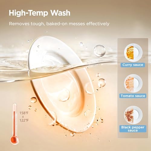 Midea MDC17P4CWW Portable Countertop Mini 1.32Gal Built-in Water Tank, Baby Care, No Hookup Needed, 360° Dual Spray,High-Temp wash, Dishwasher for Apartments& RVs, White, Whole