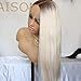 DBOWIN QUEEN HAIR Long Grey Body Wavy Lace Front Wigs for Women Thick Soft Heat Resistant Gray Ombre Synthetic Wig Fiber Hair for Halloween (Ombre Blonde, 24inch)