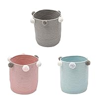 Purefire Cotton Rope Storage Baskets Laundry Basket, Dirty Clothes Storage Basket, Toy Collection Box Storage, Household Toy Storage Basket, Fashion Candy Color Pompom Decoration Design.