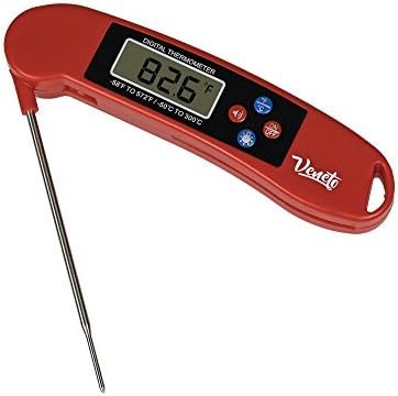 Instant Read Cooking Thermometer with Blue Backlit LCD Display. Great for BBQ &amp; Grilling Food. (Red)