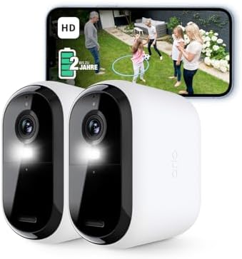 Essential 2 HD XL Batterie Überwachungskamera Aussen WLAN, Kabellos, 1080p Video, Farbnachtsicht, Licht, Bewegungsmelder, Sirene, 2-Wege Audio, Arlo Secure Plan Testzeitraum, 2 Kameras, Weiß