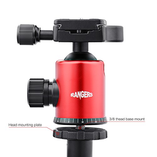 Rangers Aluminium Heavy Duty Ball Head 360 degree with 1/4" Quick Release Plate for DSLR Camera Camcorders Red
