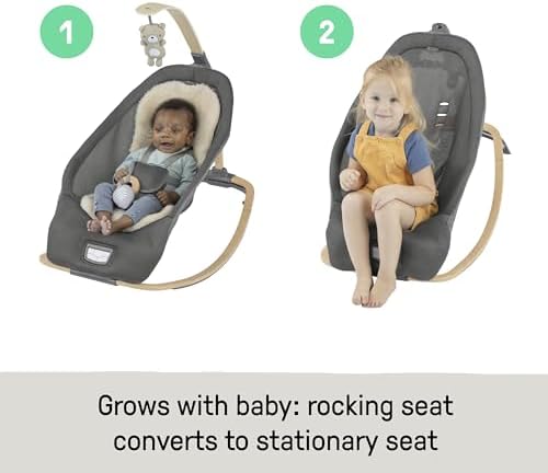 Transat Évolutif et Siège Sauteur Bébé Every Season, Arc d’Activité en Bois Amovible avec 2 Jouets, Musique et Vibration, Pliable, jusqu’à 18 kg, Gris