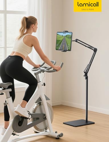 Lamicall Soporte de Piso para Tablets - [Ajustable 55" de Altura][Brazo Flexible] Base para iPad Multiangulo, con Base Ponderada de 5 LB, para 4.7-13" Devices, iPad Pro Air Mini, Kindle, E-Readers