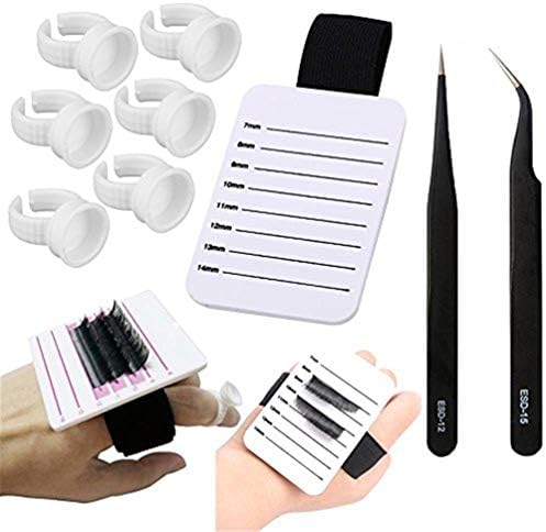 AiQueen 1 Set Eyebrow Eyelashes Tray Holder with Belt Eyelash Tweezer Eyelash Extension Rings Makeup Glue Rings Tattoo Glue Holder