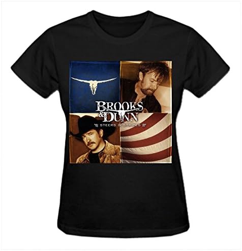 Firebo Brooks &amp; Dunn Steers And Stripes Short Sleeve O-Neck Tee For Women Black