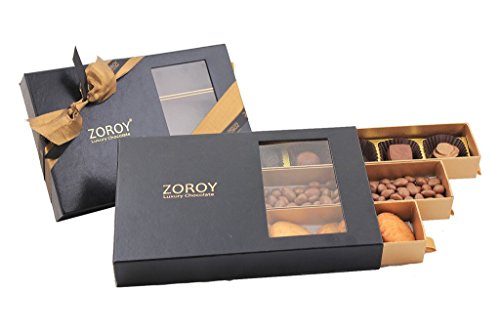 ZOROY Luxury Chocolate Black Beauty Box with Assorted Milk & Dark Truffle Chocolates Cookies And Coated Dry Fruits Nuts Combo Hamper For Corporate Diwali Celebration Birthday wedding Christmas