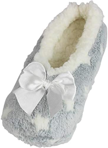 Women's Super Soft Fluffy Stars Slippers with Bow (UK 3-4 (EUR 35-37), Grey)