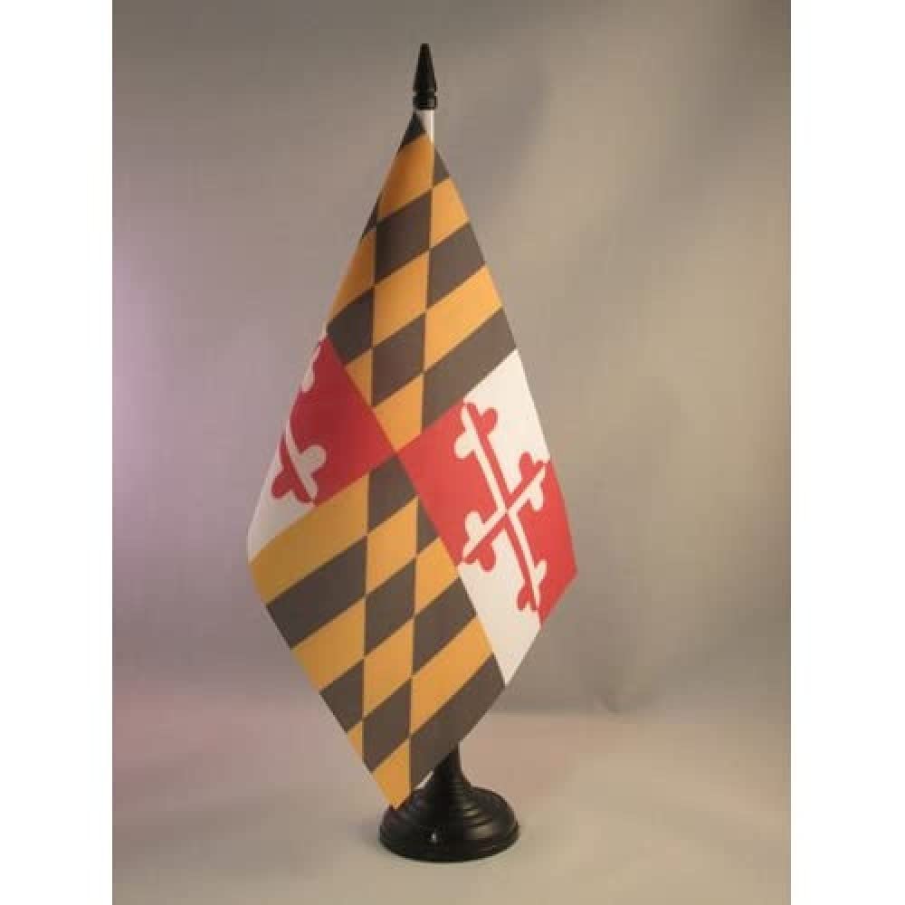 AZ FLAG Maryland Table Flag 5'' x 8'' - US state of Maryland Office Decoration 100% Polyester 21 x 14 cm - Mini Desk Flag with Pole and Black Plastic Base