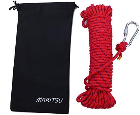 Utility Rope, 20M(64ft), 300kg(3KN), Diameter:8mm (3/8 inch), , Outdoor Escape Rope, Camping Hiking Rope, Fire Rescue Parachute (Red with 1 carabiner)