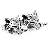 Men's Stainless Steel Stud Earrings Silver Black Wolf Head Dagger Knife Punk Rock