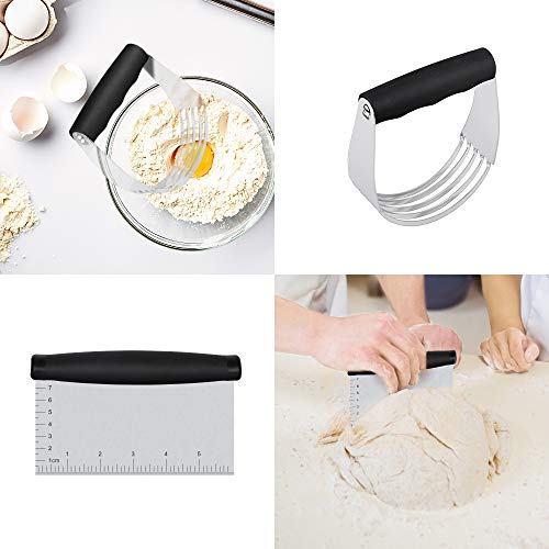 Dough Blender and Pastry Cutter Set, Stainless Steel Dough Cutter Scraper Blender and Cookie Biscuit Cutter Set, Professional Baking Tools for Home Kitchen