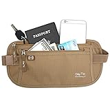 Day Tip Money Belt - Passport Holder Secure Hidden Travel Wallet with RFID Blocking, Undercover Fanny Pack (Beige)