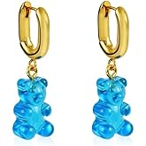 VINCHIC Cute Bear Earrings for Women 18k Gold Drop Earrings Dangle Blue Earrings