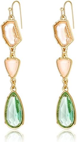 Ellena Rose Green and Coral Color Stone Drop Earrings For Women (Green and Coral)