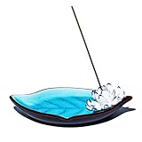 Opsuper Incense Holder for Sticks, Ceramic Handmade Leaf Incense Burner Ash Catcher, Home Decoration, Blue (B)