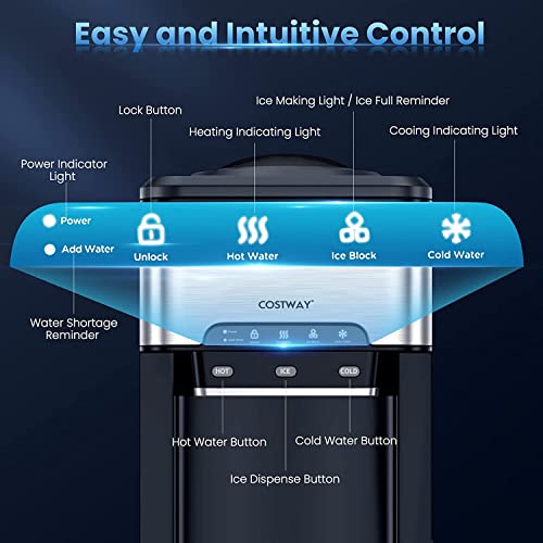 COSTWAY Water Dispenser with Ice Maker, Hold 35 Gallon Bottle, 3in1