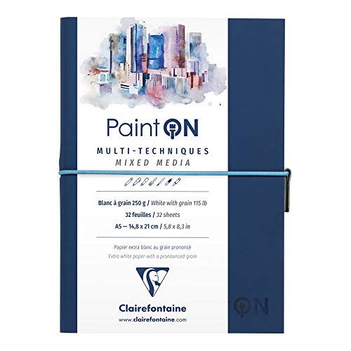 Clairefontaine - Ref 975182C - PaintOn Multi-Technique With Grain Sewn Art Book (32 Sheets) - A5 Size, 250gsm Paper, Acid Free - Suitable for Multiple Techniques