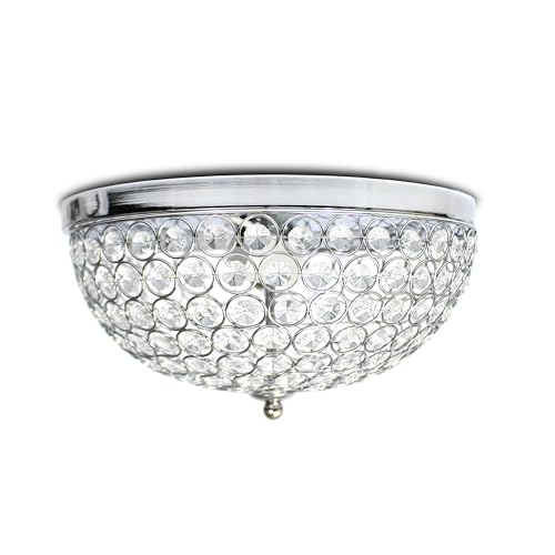 Elegant Designs FM2006-CHR 13" Glimmering Gem 2-Light Ceiling Flush Mount, for…