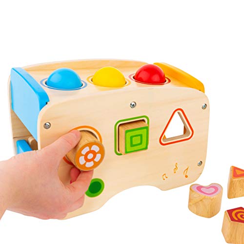 Hammering & Pounding Wooden Toy for Toddlers - Shape Sorter, Xylophone & Montessori Sorting Toys for Children Aged 1 to 10 - Educational Learning Toys for Girls & Boys - Improves Fine Motor Skills