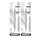 Zebra F-701 Stainless Steel Ballpoint Retractable Pen, Black Ink, Fine Point, 2 Pack (29411)