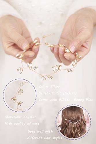 Kercisbeauty Bridal Crystal Gold and Silver Rose Gold Hair Vine Hair Halo Rhinestone Hair Wreath Wedding Headband Bridal Headpiece Crystal Headband Wedding Hair Accessories (Rose Gold)