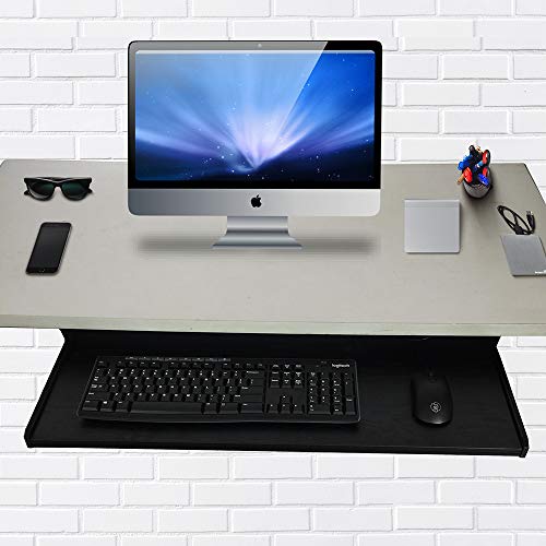 FRMSAET Furniture Accessories Office Product Suits Hardware 30'' Keyboard Drawer Tray Wood Holder Under Desk Adjustable Height Platform. (Large, Black) - Thumbnail 4