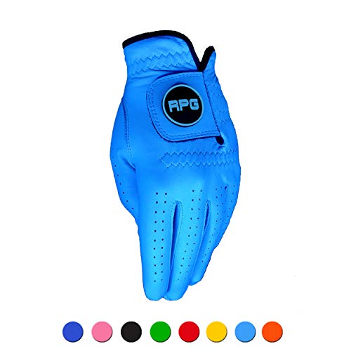 RPG Color Golf Gloves 100% AA CABRETTA Leather-Men's (Worn on Left Hand)-Match Colors with Your Golf Shirt, Golf Pants, Golf hat, Golf Bag, Golf Brush, Golf Towel, Golf tees, etc (Aqua, X-Large)