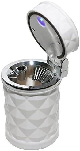 Portable Auto Car Cigarette Ashtray with Blue LED Light (White)